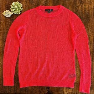 Kenneth Cole | Mohair Blend Open Knit Crewneck Sweater - Coral Red - Size L